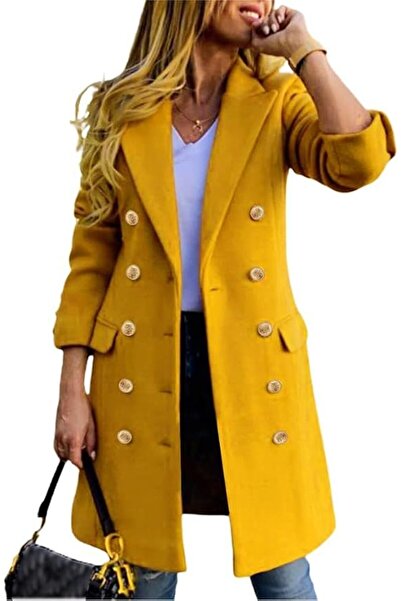 GENERAL IDEALSANXUN Womens Fall Winter Wool Coats Double Breasted Midi Peacoa...