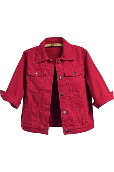 GENERAL Unilexi Women's 3/4 Sleeve Colored Cropped Denim Jacket Light Wash Sh...