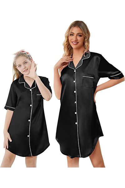 GENERAL Schbbbta Girls Boys Satin Pajamas Set, 2Piece Silk Nightwear Button-D...