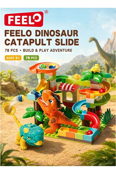 Feelo FL2321 78-Piece Dinosaur Catapult Slide Building Blocks Set for Kids, D...
