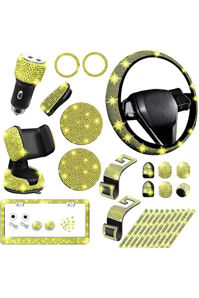 GENERAL NBTEPEM 27 PCs Pink Bling Car Accessories Set for Women, Steering Whe...