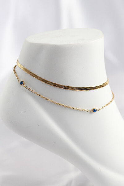callerrons accessories Steel Gold Color Evil Eye Bead Design 2-Piece Anklet -...
