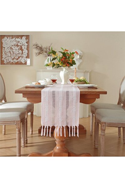Generic Brand Table runner, bohemian style, cream, country style, tassels, wa...