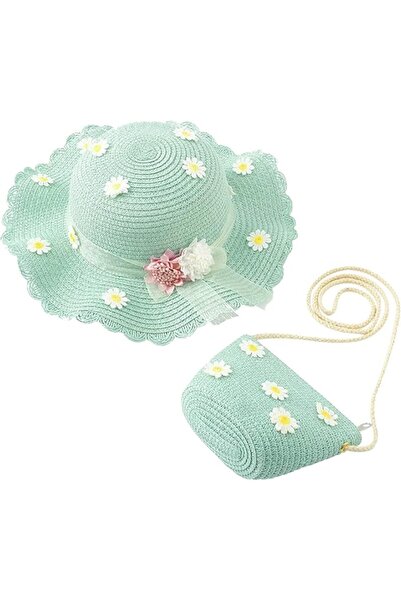 KASTWAVE Straw Summer Hat Kids Girls Wide Brim Beach Sun Hat Straw Woven Bag ...