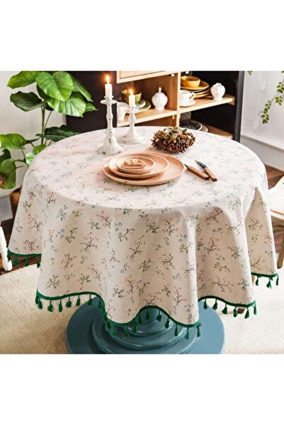Generic Brand Round tablecloth - printed tassels - decorative tablecloth - di...