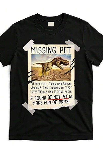 LİNA06 تي شيرت أسود غير رسمي بتصميم فريد لملصق ديناصور "MISSING PET" |   تمثا...