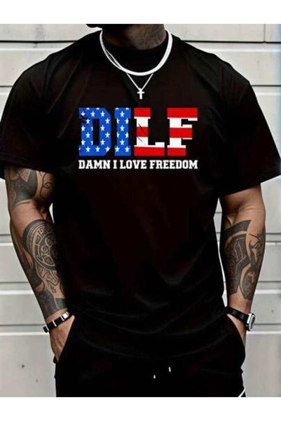4CR Men's Summer Outfits, DILF Damn I Love Freedom Graphic Tees, Funny Vintag...
