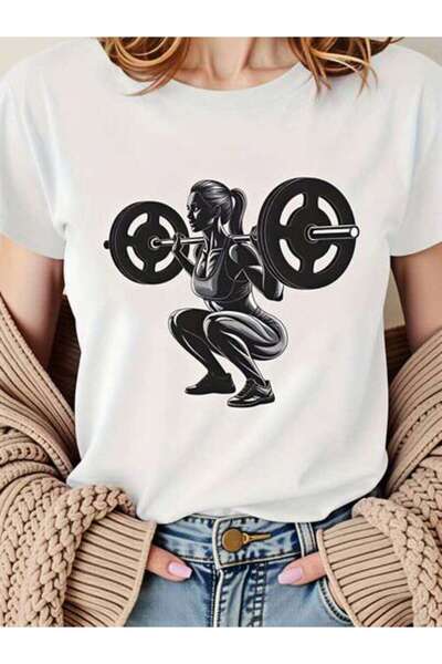 23ERVA Fitness, Women's Weightlifting Woman Graphic, Pure Cotton T-Shirt, Gym...