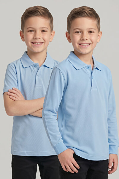 nacar çarşı Children's Baby Blue 2-Piece Polo Collar Short Sleeve and Long Sl...