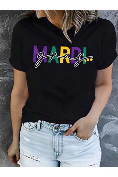 23ERVA Gras, Women's Mardi Gras Text Design, Pure Cotton T-Shirt, Spring Seas...