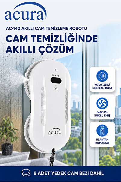 Acura AC-140 Sıvı Püskürtmeli AI Cam Silme Robotu | Uzaktan Kumandalı, 8 Yede...