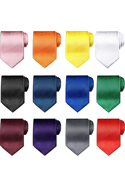 EXCEFORE Solid Satin Ties Set - 12 Pieces of Colorful Ties for Men