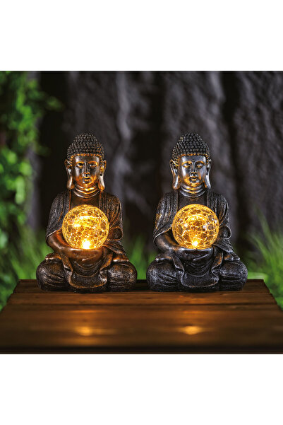 Alista Home Statuie Buddha cu lampă solară LED alb cald, decor de grădină 17x...