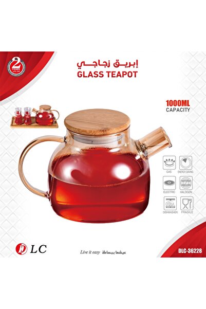 DLC Dlc-36228 Brand Name Glass Tea Pot with 1000ml Capacity and Elegant Woode...