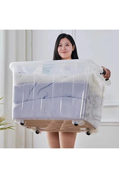 GENERAL Clear Storage Box with Wheels, 60L Plastic Storage Bin, Large Clear S...