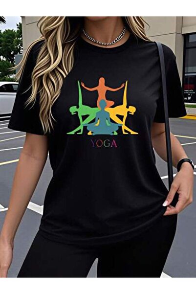 4Car Yoga, Women's Colorful Poses Design, Pure Cotton T-Shirt, Casual Wear, S...