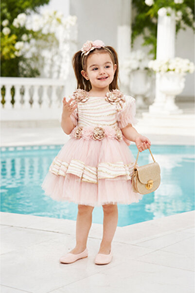 Babyhola Girl's Varaklı Premium Evening Dress Crown Bag Set 7031