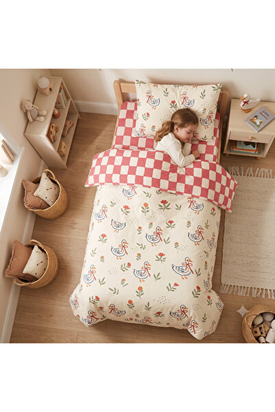 mirellestore Montessori Nevresim (100x200) ve Lastikli Çarşaf Takımı | Ördek