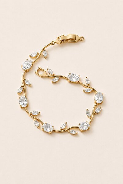 OGHAMAY Gold Color White Zircon Stone Tulip Steel Bracelet - 3925