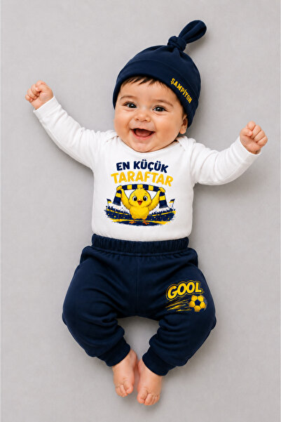 BABYDEN'S 100% Cotton Baby Set Yellow Navy Blue Little Fan Printed 3-Piece Ne...