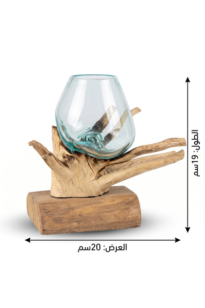 Generic Brand مزهرية زجاجية ديكورية بقاعدة خشبية طبيعية – تصميم عصري مميز لتن...