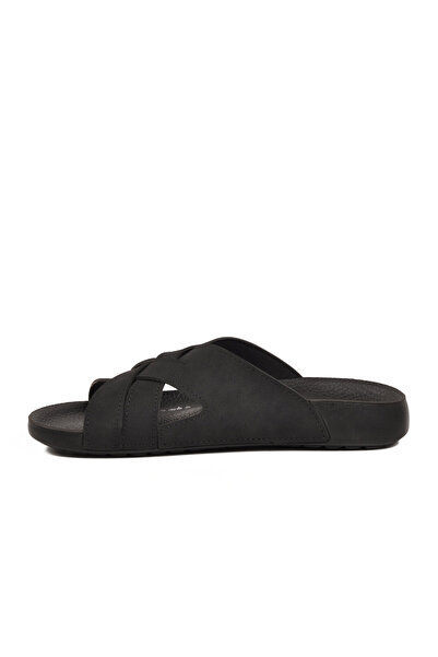 ARYAN Black Cross-Strapped Soft Comfortable Sole Men's Daily Slippers 80-005 m