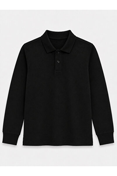 ROZELT Black Long Sleeve Polo Collar Lakos School T-Shirt R.O.Z.K.U.U.Lt.E.L.T.
