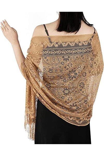GENERAL Women's Floral Lace Scarf Shawl with Tassels, Soft Mesh Fringe Wraps ...