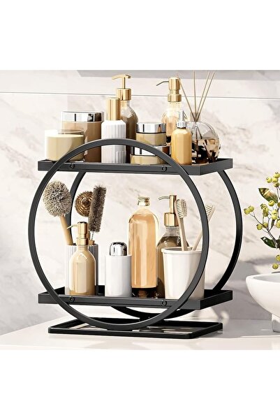 ALMEKAQUZ Bathroom Shelf,2 Tier Cosmetic Display Tray Organizer,Black