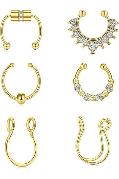QWALIT Fake Piercings Fake Nose Ring Gold Fake Septum Ring Fake Septum Pierci...