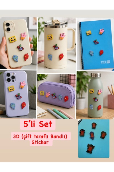 Buki'nin Atölyesi 5’li 3D Silikon Sticker Seti – Çift Taraflı Bantlı Dekorati...