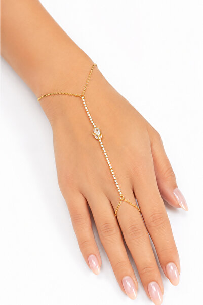 Hayalperest boncuk Gold Color Stone Oval Detailed Shahmeran Women's Hand Acce...