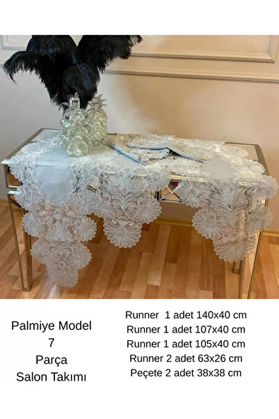 Ceki Home Σετ Σαλονιού Palmiye Model Γκρι Λινό Σετ Τραπεζομάντηλων 5 Τεμαχίων