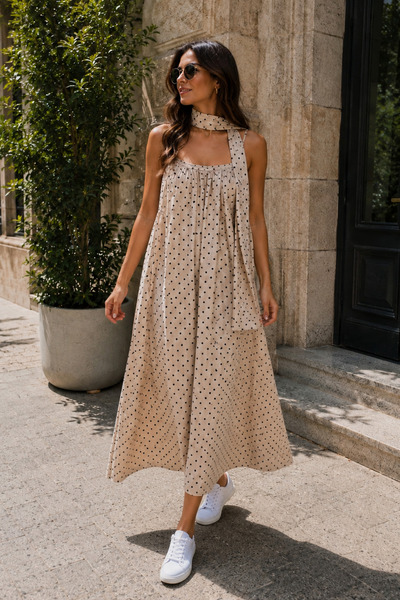 QBZ Polka Dot Maxi Dress with Rope Straps and Scarf