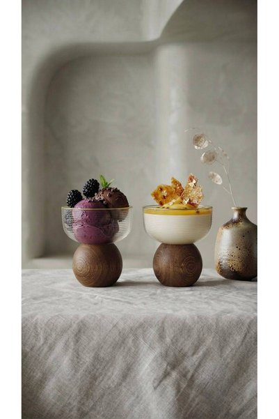 Rabo Craft 2-Piece Glass Bowl with Wooden Legs, Date Bowl & Turkish Delight Presentation Stand