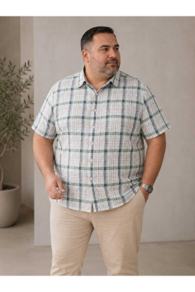 ETİQET Plus Size Single Pocket Short Sleeves Men's Shirt 70% Cotton 30% Polye...