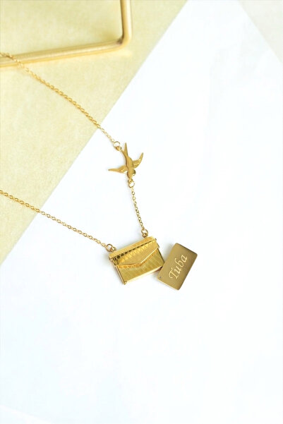 SERENİTY AKSESUAR Steel Name Written Personalized Envelope Necklace