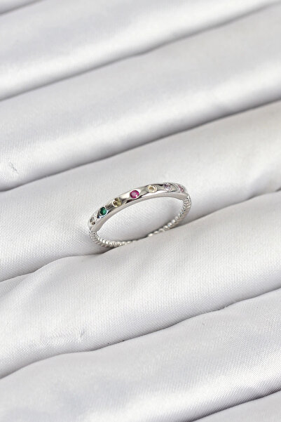 SORA GROUP Brass Silver Color Colorful Zircon Stone Women's Ring