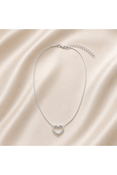 Kumru Studio Minimalist Necklace with Heart Detail – Silver Color Elegant Wom...