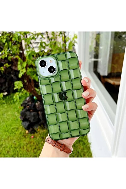EDELFU iPhone 13 ve 14 uyumlu - Matcha, Zümrüt Renk Örgülü Şeffaf Sararmaz, Y...
