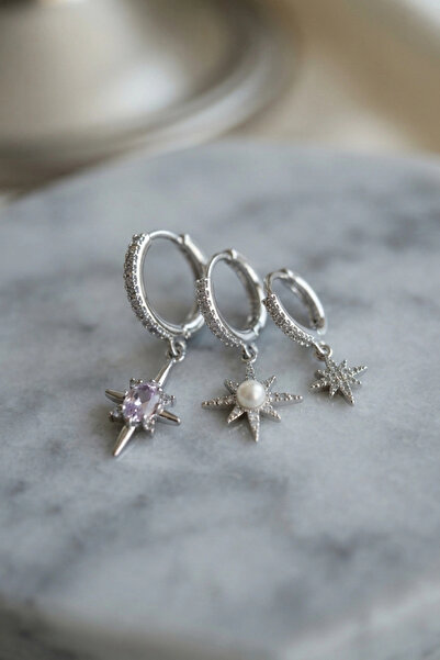 Generic Brand Set of 3 Earrings Silver Color Pole Star Model