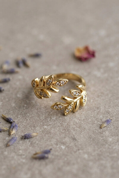 SORA GROUP Gold Color Olive Branch Leaf Patterned Adjustable Zircon Stone Wom...