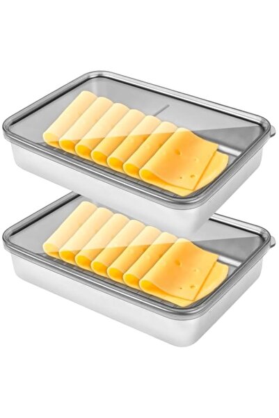 Generic 2 Pcs Stainless Steel Bacon Container for Refrigerator 1L Deli Meat S...