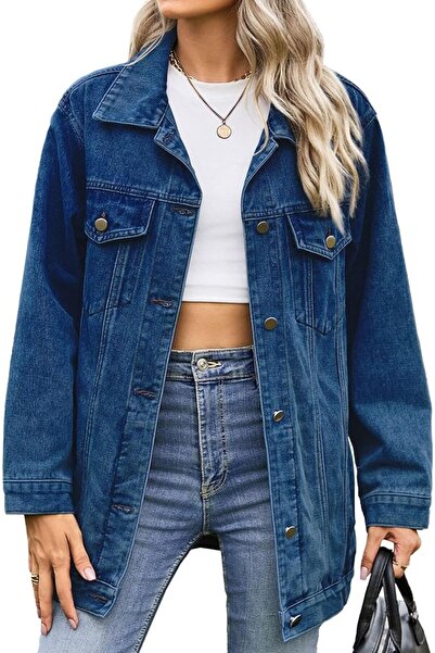 Generic Womens Jackets Dressy Casual Oversized Boyfriend Denim Jacket Button ...