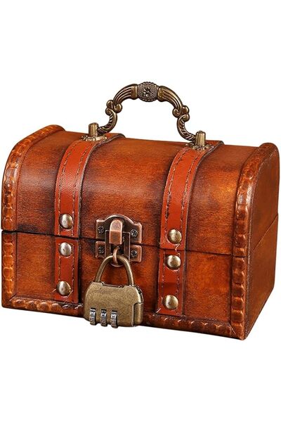 JOYZZZ Treasure Chest Box, Small Wooden Pirate Treasure Chest with Lock, Deco...