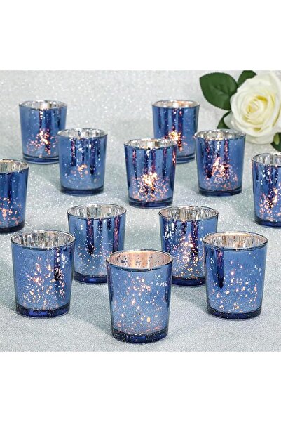 Generic Votive Candle Holders Set of 12, Silvery Speckles Mercury Glass Teali...