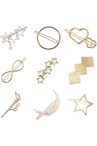 GENERAL 9 Pcs Gold Hair Barrettes for Girls, Elegant Rhinestone Pearl Hair Cl...