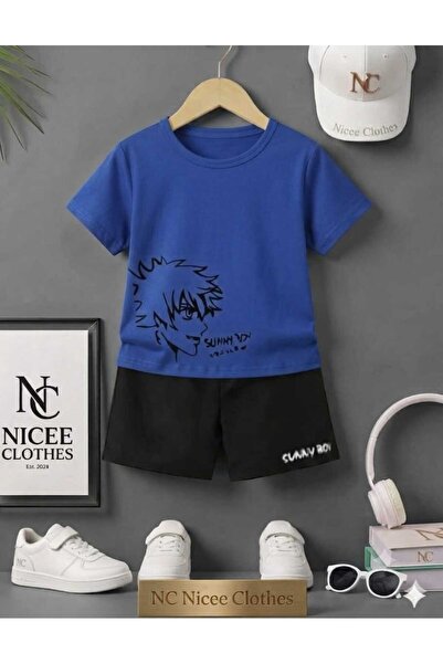 Leto Lykia Summer Children's T-Shirt Shorts Unisex (Black Suniboy Printed)