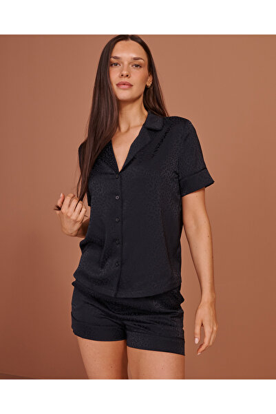 La Vie en Rose Leopard Jacquard Short Sleeve Satin Pajama Set
