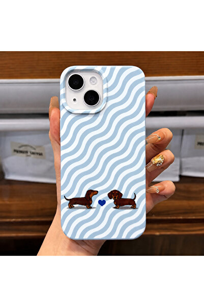 MustCase iPhone 13 / 14 / 15 Uyumlu Bebe Mavisi Dalgalı Desenli Sevimli Köpek...